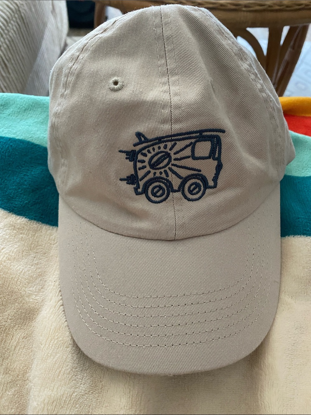 Kids Beige Embroidered Camper Hat - Casual Sun Cap